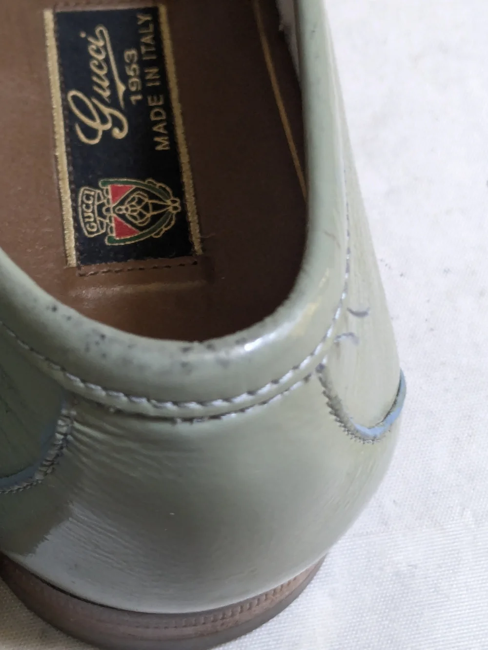 Gucci Men's Light Green Patent Leather Horsebit Loafers US 9